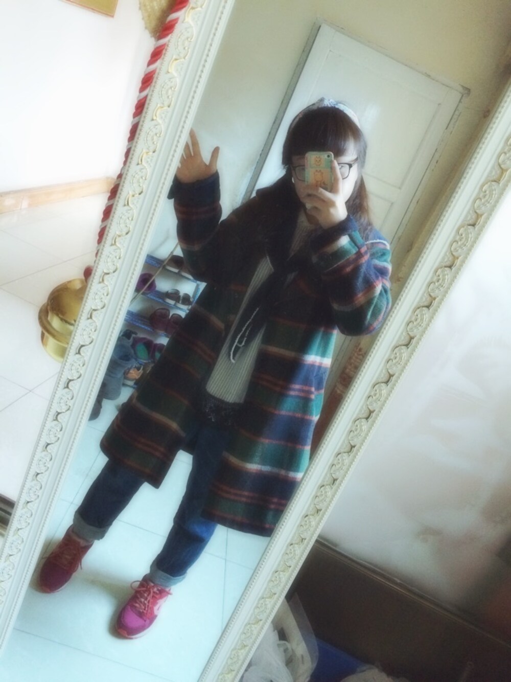 「ehka sopoのアイテム（ダウンジャケット/コート、グリーン系）」を使った、有希さん（レディース・153cm）の春コーディネートの1枚目の写真