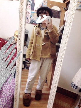 「POU DOU DOU（プードゥドゥ）のアイテム（ダッフルコート）」を使った、有希さん（レディース・153cm）の冬コーディネート