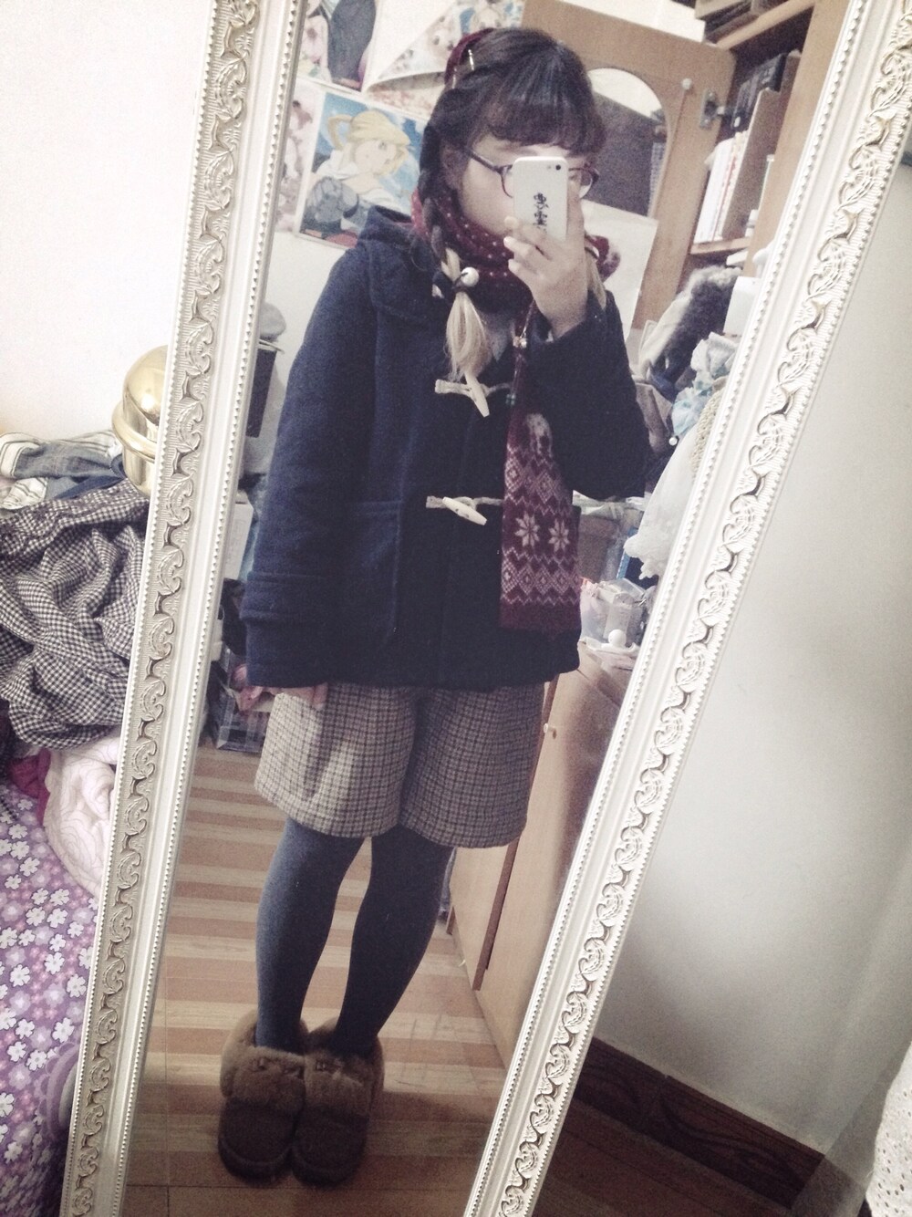 「VINTAGEのアイテム（その他パンツ、ブラウン系）」を使った、有希さん（レディース・153cm）の冬コーディネートの1枚目の写真