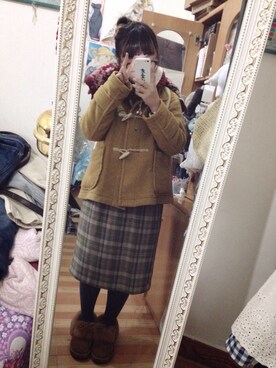 「POU DOU DOU（プードゥドゥ）のアイテム（ダッフルコート）」を使った、有希さん（レディース・153cm）の冬コーディネート