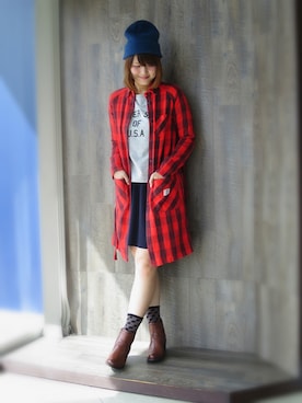 「 ネルシャツ」｜「アイテム（ジャケット/アウター）」を使った、kotomiさん（レディース・168cm）の秋コーディネート