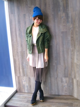 「アイテム（ミリタリージャケット）」を使った、kotomiさん（レディース・168cm）の冬コーディネート