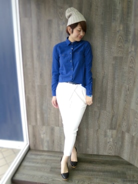 「ホワイトパンツ」｜「アイテム（スラックス）」を使った、kotomiさん（レディース・168cm）の冬コーディネート