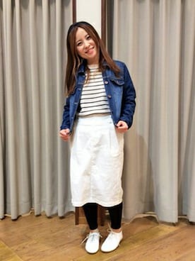 「LBC（エルビーシー）のアイテム（デニムジャケット）」を使った、つなっしーさん（レディース・147cm）の春コーディネート