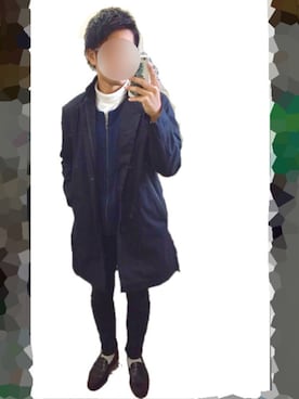 「ノーカラージャケット」｜「アイテム（チェスターコート）」を使った、よっちゃんさん（メンズ・173cm）の秋コーディネート
