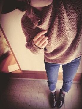 「ツバ広ハット」｜「アイテム（ブーティ）」を使った、e.さん（レディース・159cm）の冬コーディネート