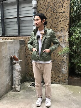 「SCHLUSSEL（シュリセル）のアイテム（ナイロンジャケット）」を使った、SUPER_CUBさん（メンズ・174cm）の秋コーディネート