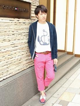 「TOMMY HILFIGER（トミーヒルフィガー）のアイテム（モカシン/デッキシューズ）」を使った、Miloさん（メンズ・174cm）の夏コーディネート