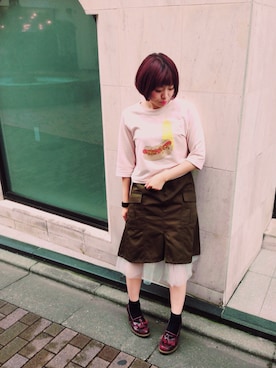 「アーミー」｜「アイテム（スカート）」を使った、Takamiさん（レディース・155cm）の秋コーディネート