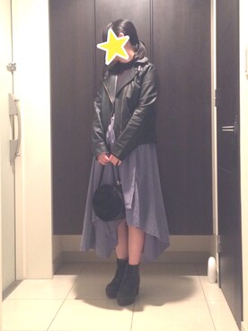 「Ray Cassin」｜「アイテム（ライダースジャケット）」を使った、えるさん（レディース・155cm）の秋コーディネート