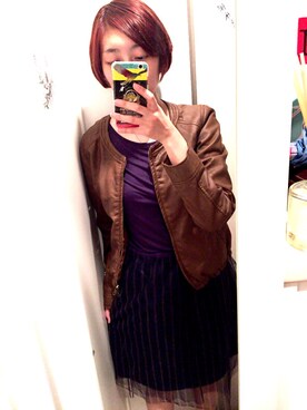 「OLIVE des OLIVE（オリーブデオリーブ）のアイテム（ノーカラージャケット）」を使った、nobuuuminさん（レディース・156cm）の秋コーディネート