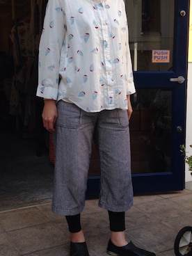 「NANEA（ナネア）のヨット柄シャツ（シャツ/ブラウス、ホワイト系）」を使った、minakoさん（レディース・159cm）の春コーディネート