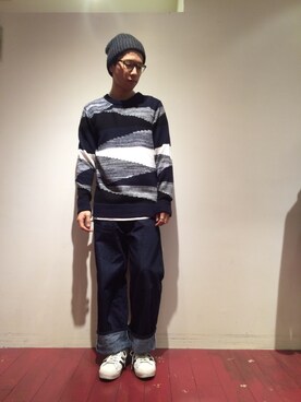 「Lui's（ルイス）のアイテム（ニットキャップ/ビーニー）」を使った、しんやさん（メンズ・173cm）の冬コーディネート
