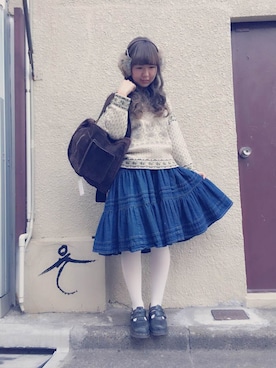 「アイテム（デニムスカート）」を使った、JuRianさん（レディース・155cm・10代）の冬コーディネート
