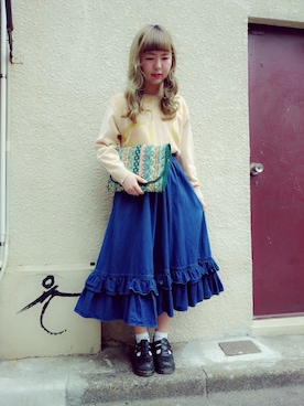 「アイテム（デニムスカート）」を使った、JuRianさん（レディース・156cm・10代）の春コーディネート