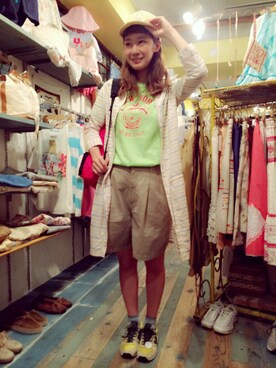 「アイテム（バックパック/リュック、レッド系）」を使った、JuRianさん（レディース・165cm）の春コーディネート