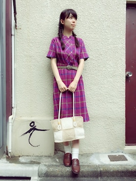 「アイテム（ワンピース、パープル系）」を使った、JuRianさん（レディース・162cm）の夏コーディネート