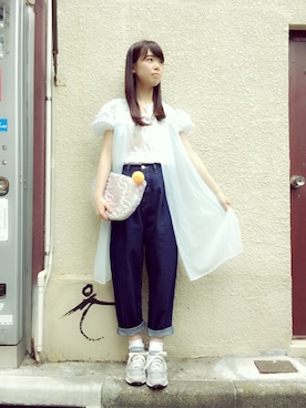 「アイテム（クラッチバッグ、パープル系）」を使った、JuRianさん（レディース・162cm）の夏コーディネート