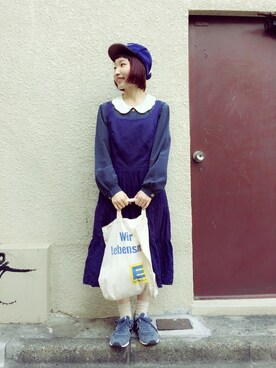 「ネイビー×ホワイト」｜「アイテム（ワンピース/ドレス）」を使った、JuRianさん（レディース・150cm）の秋コーディネート