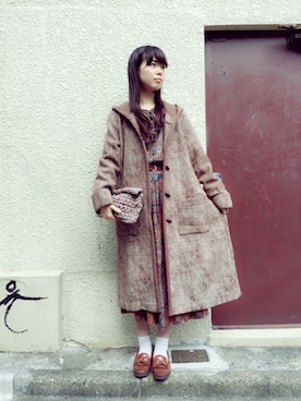 「アイテム（ダッフルコート、ブラウン系）」を使った、JuRianさん（レディース・162cm）の秋コーディネート
