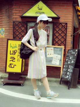 「アイテム（シャツワンピース、ピンク系）」を使った、JuRianさん（レディース・162cm）の夏コーディネート