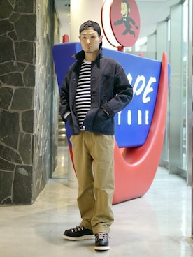 「A BATHING APE（アベイシングエイプ）のアイテム（ブーツ）」を使った、根本 和彦さん（メンズ・170cm）の春コーディネート