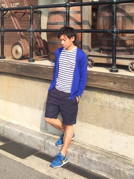 「And A（アンドエー）のNIKE INTERNATIONALIST（スニーカー、ブルー系）」を使った、ひろろさん（メンズ・165cm）の夏コーディネート