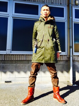 「H&M（エイチ・アンド・エム）のアイテム（モッズコート）」を使った、Acinonyx Jubatusさん（メンズ・180cm）の冬コーディネート