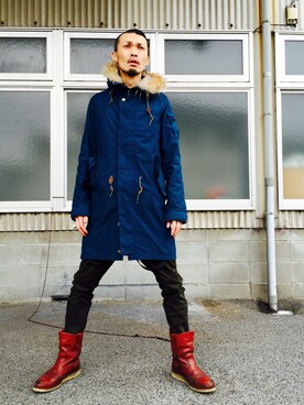 「Johnbull（ジョンブル）のアイテム（モッズコート）」を使った、Acinonyx Jubatusさん（メンズ・180cm）の冬コーディネート