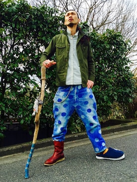「TALKING ABOUT THE ABSTRACTION（トーキング　アバウト　ジ　アブストラクション）のアイテム（その他パンツ）」を使った、Acinonyx Jubatusさん（メンズ・180cm）の春コーディネート