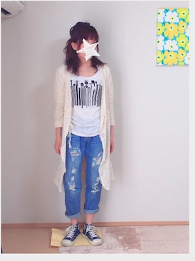 「MARC JACOBS（マークジェイコブス）のアイテム（Tシャツ/カットソー）」を使った、まるささん（レディース・158cm）の春コーディネート