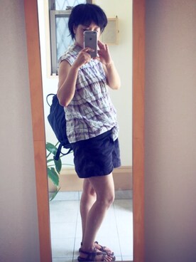 「LE JUN（ルジュン）のアイテム（バックパック/リュック）」を使った、miemさん（レディース・149cm）の夏コーディネート