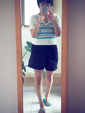 「サマーニット」｜「アイテム（ビーチサンダル）」を使った、miemさん（レディース・149cm）の夏コーディネート
