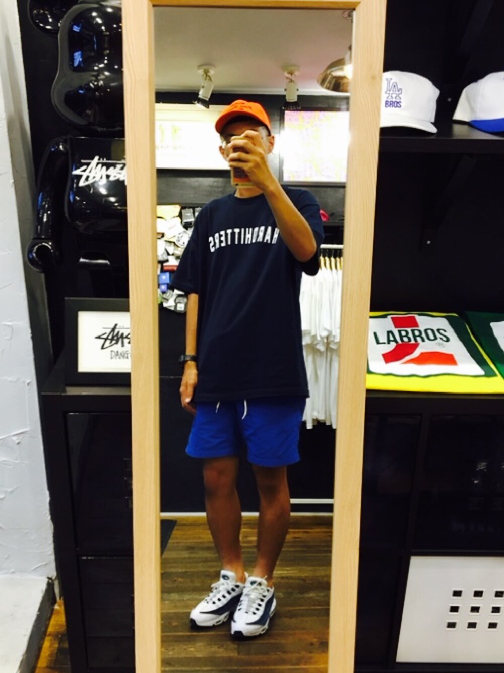 「street、stussy、ootd、daily look、UNIQLO、NIKE」｜「Labrosのアイテム（キャップ、オレンジ系）」を使った、teekeiさん（メンズ・181cm）の夏コーディネートの1枚目の写真