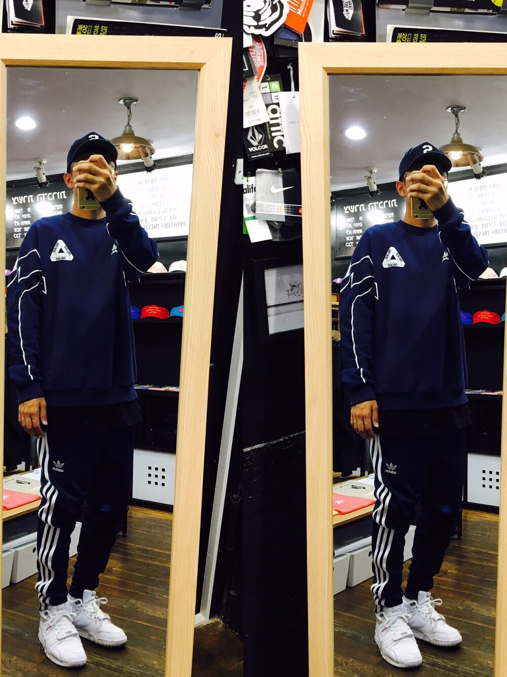 「ootd、outfit、palace、palaceskateboards、stussy、adidas originals、adidas、NIKE、street」｜「STUSSYのアイテム（キャップ、ブルー系）」を使った、teekeiさん（メンズ・181cm）の秋コーディネートの1枚目の写真