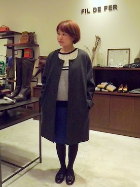 「FIL DE FER（フィルデフェール）のアイテム（ノーカラージャケット）」を使った、suu.さん（レディース・152cm）の秋コーディネート