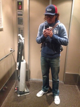 「Abercrombie&Fitch（アバークロンビーアンドフィッチ）のアイテム（スウェット）」を使った、achungさん（メンズ・170cm）の春コーディネート