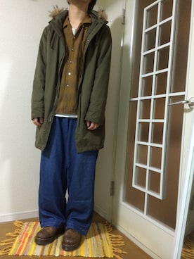 「レーヨンシャツ」｜「アイテム（モッズコート）」を使った、ななおさん（メンズ・165cm）の冬コーディネート