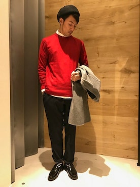 「MYSELF ABAHOUSE（マイセルフアバハウス）のﾐﾄﾞﾙｹﾞｰｼﾞｳｫｯｼｬﾌﾞﾙPO（Tシャツ/カットソー、レッド系）」を使った、katuswoさん（メンズ・172cm）の冬コーディネート
