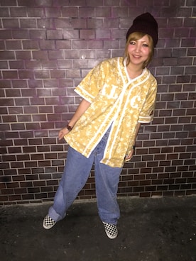 「ベースボールシャツ」｜「アイテム（サロペット/オーバーオール）」を使った、yuko✴︎さん（レディース・157cm）の夏コーディネート
