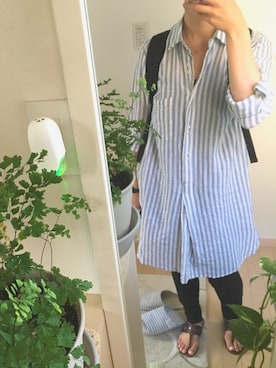 「ZARA（ザラ）のアイテム（シャツワンピース、ブルー系）」を使った、yuuuさん（レディース・161cm）の夏コーディネート