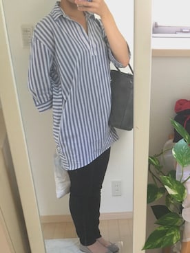 「貰い物のアイテム（シャツワンピース、ブルー系）」を使った、yuuuさん（レディース・161cm）の夏コーディネート