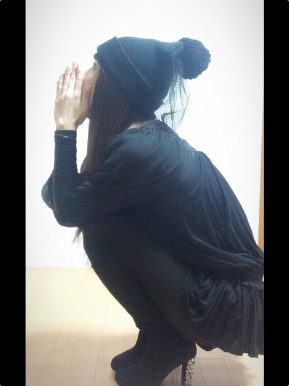 「ロングブーツ、ビジュー、double standard clothing、chanel、RANDA、ブラック、チュール付きニット帽」｜「chiecolateのブーツとニット帽の拡大…あまり効果なし。（その他、ブラック系）」を使った、♡chiecolate♡さん（レディース・164cm）の冬コーディネートの1枚目の写真