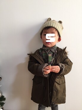「ZARA KIDSのアイテム（モッズコート）」を使った、♡SO♤さん（キッズ・90cm）の冬コーディネート
