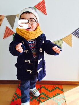 「petit main（プティマイン）のアイテム（ダッフルコート）」を使った、♡SO♤さん（キッズ・90cm）の冬コーディネート