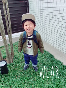 「アイテム（バックパック/リュック、ブルー系）」を使った、Yuitonさん（キッズ・80cm）の春コーディネート