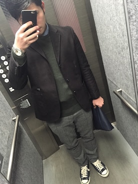 「STUSSY（ステューシー）のアイテム（テーラードジャケット）」を使った、ましゅわしゅわんさん（メンズ・176cm）の冬コーディネート