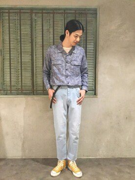 「HARE（ハレ）の【吸水速乾&通気性/WEB限定アイテム】COOLMAXデニムスキニー(HARE)（デニムパンツ）」を使った、KOBAYASHIさん（メンズ・182cm）の春コーディネート