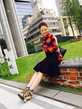「ロングピアス」｜「アイテム（シャツ/ブラウス）」を使った、中村知世さん（レディース・153cm）の秋コーディネート