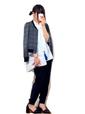 「Heather（ヘザー）のアイテム（ノーカラージャケット）」を使った、dot(すけ)さん（レディース・158cm）の春コーディネート